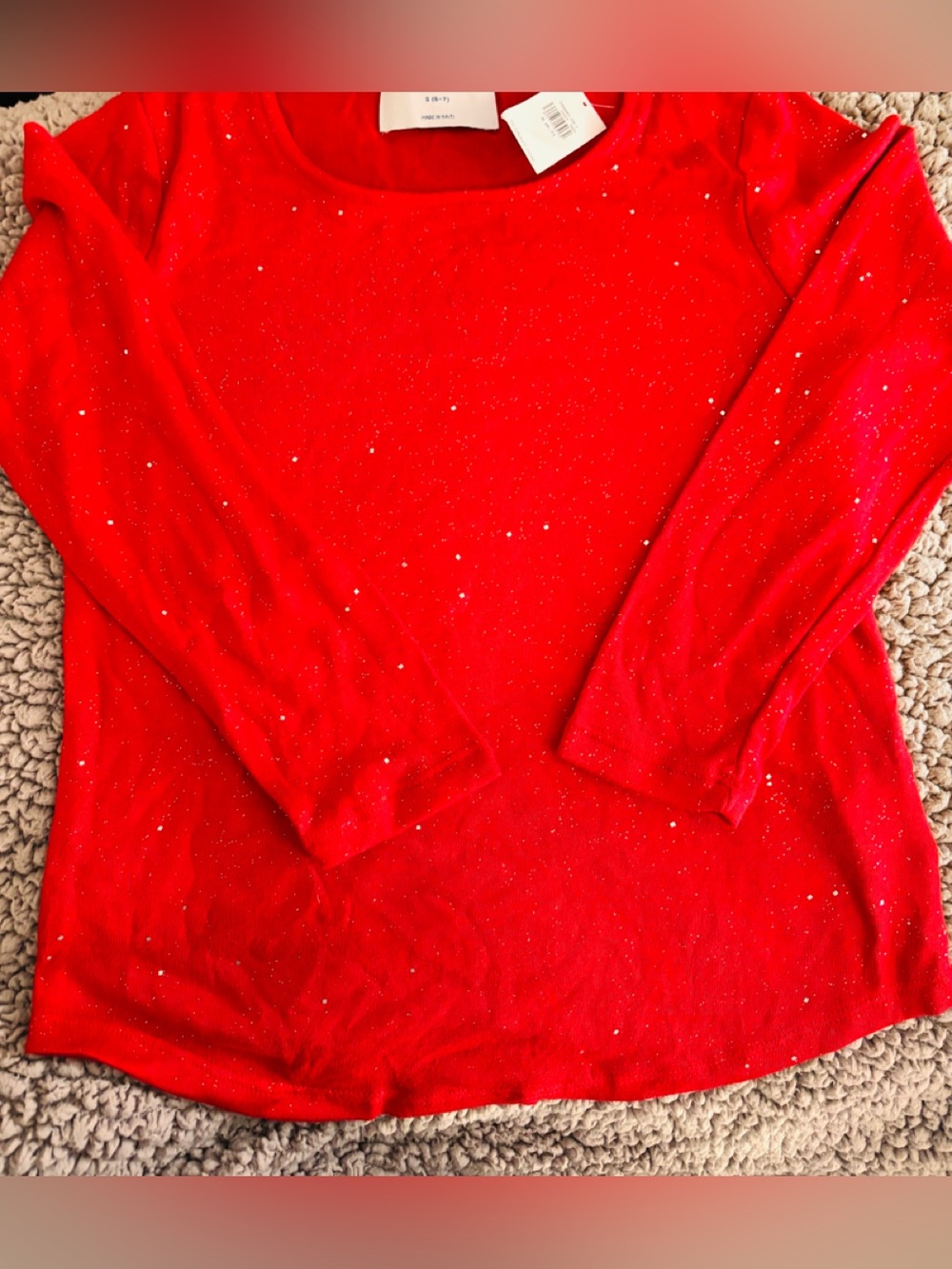 Old Navy Red Glitter Long Sleeve Scoop Neck Top
